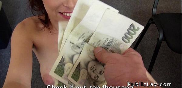  Redhead flashing titties for cash in public